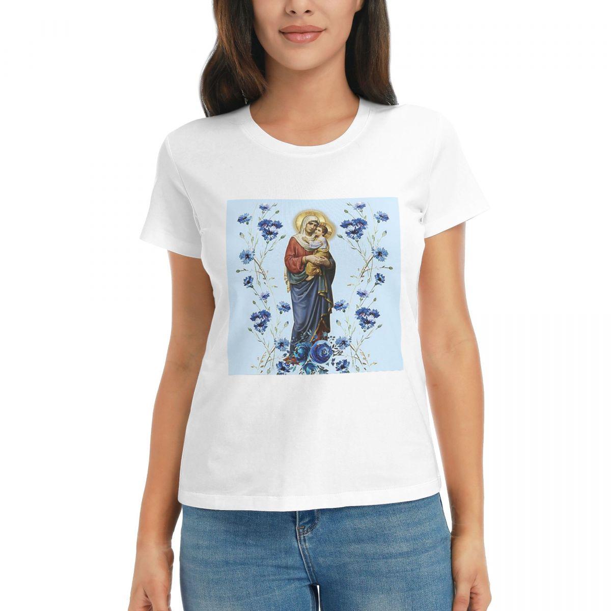 

Women TShirt Catholicism Saints Jesus Mary Summer Short Sleeve Tees ONeck Cotton T Shirts Clothes Tops Streetwear S