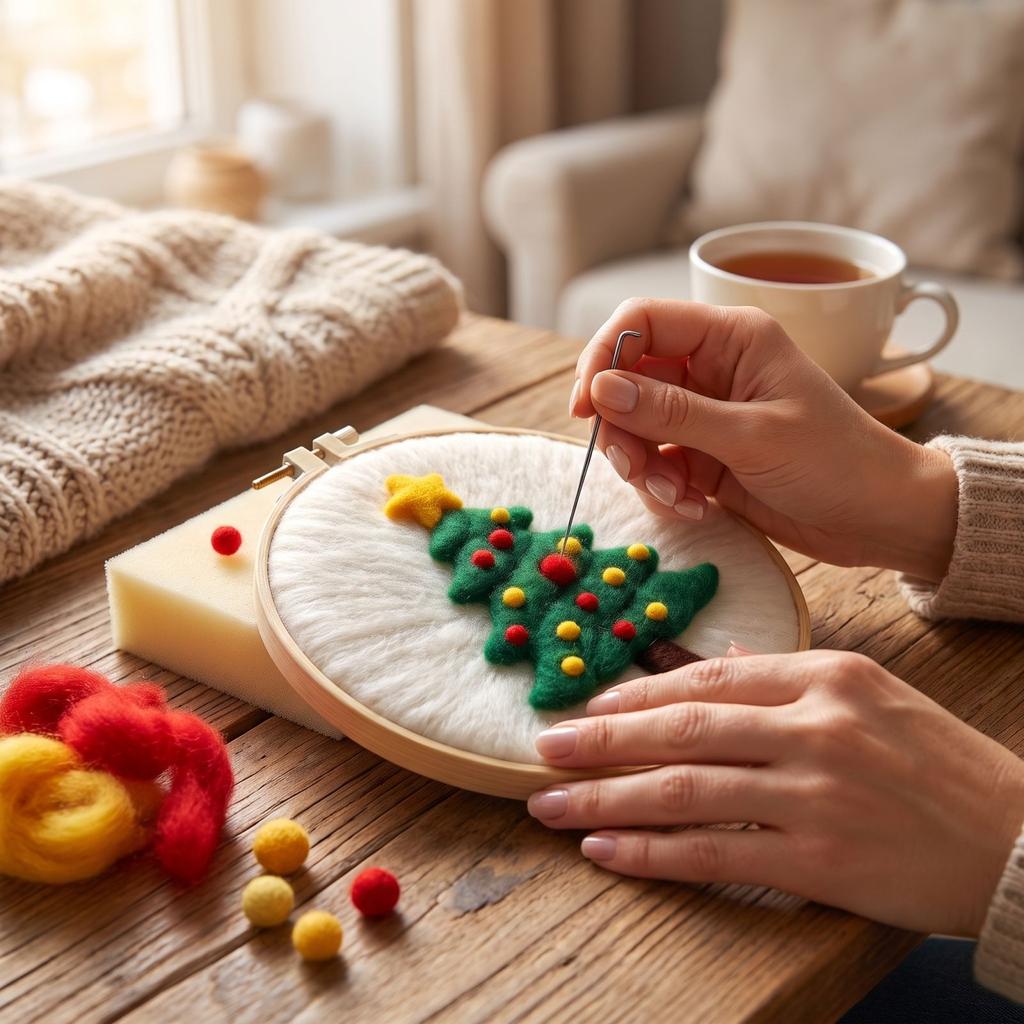 Needle Felting Kit for Beginners with Embroidery, DIY Wool Painting Home Decor