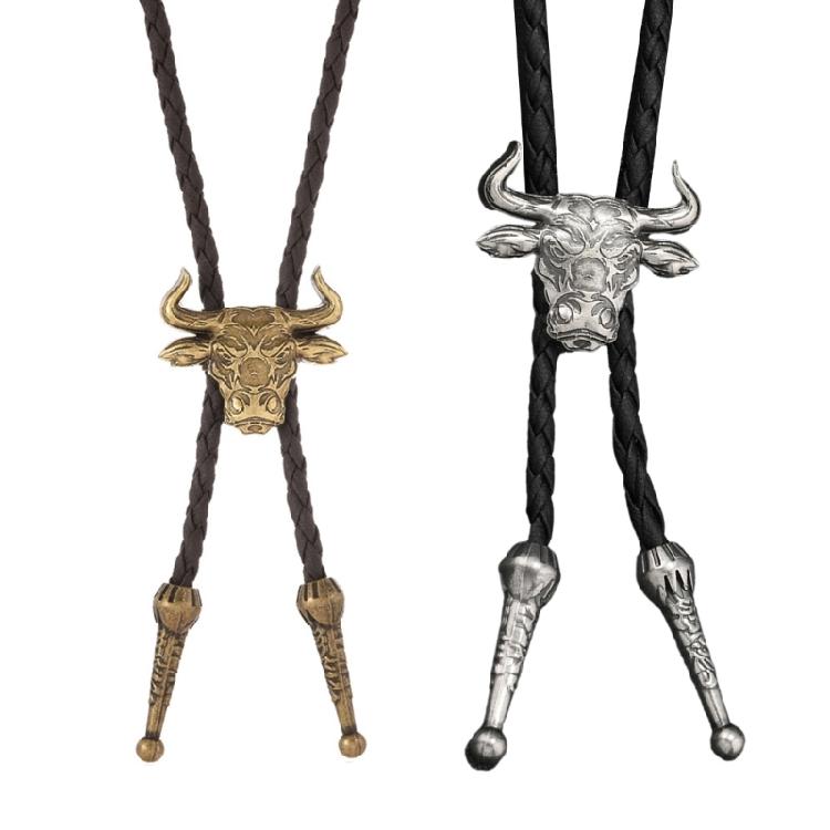 Trendy PU Leather Necktie With Bold Bull Head Design Alloy Necktie Soft Practical Unisex Gift For Birthdays Holidays