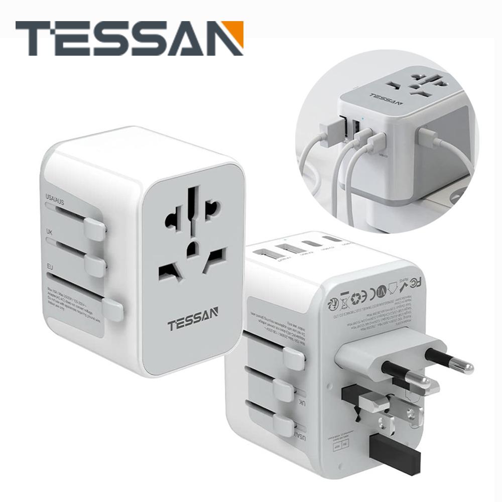 

Универсальный дорожный адаптер TESSAN, международное универсальное дорожное зарядное устройство с USB и настенным зарядным устройством типа C для путешествий в США, ЕС, Великобритании, Австралии