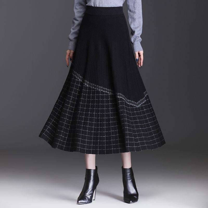 Gonna midi lavorata a maglia da donna autunno e inverno Gonna femminile a vita alta addensata gonna a trapezio di media lunghezza sottile e solida