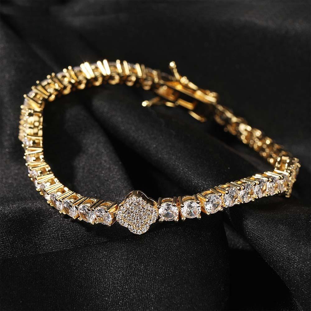 Copper Inlaid Zircon Full Diamond Four-leaf Clover Tennis Chain Bracelet Light Luxury Versatile Couple Jewelry