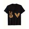 European sizes Leopard Print Peace & Heart T-Shirt - Soft Round Neck Casual Playwear for Kids