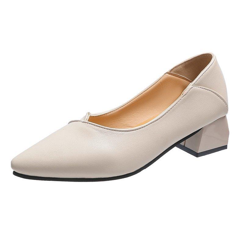 

Мода 2025 Новые Женские Туфли-Лодочки из Мягкой Кожи Средний Каблук Острый Носок Повседневные Женские Офисные На Каждый День Массивный Каблук Обувь Слипоны 34 бежевый
