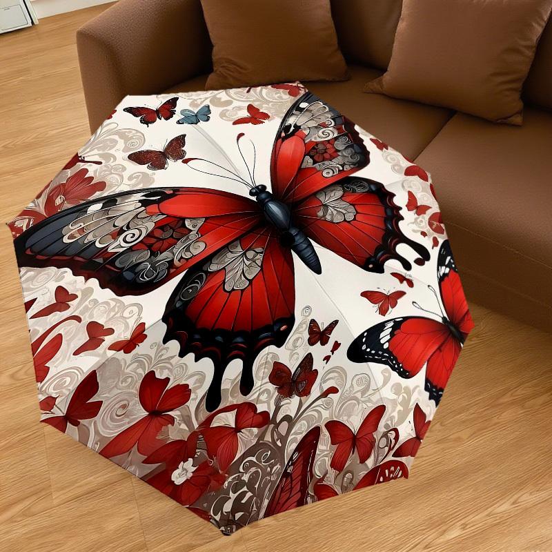 1pc Butterfly Pattern Automatic Open/Close Umbrella Compact Folding Umbrella with 8-Rib Shaft for Women/Men, Elegant Birthday1325S