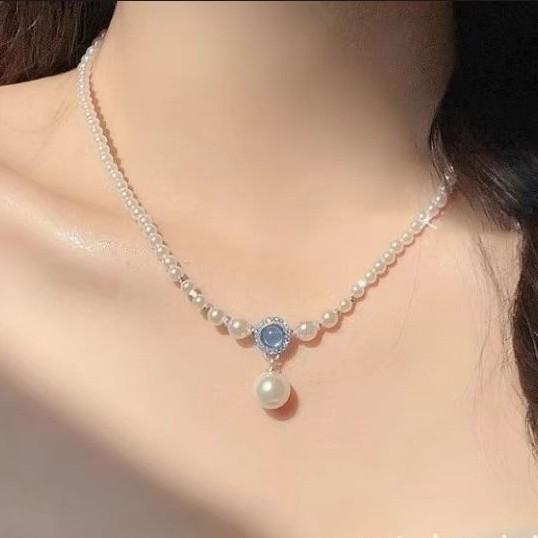 Temperament Aquamarine Pearl Millet Bead Necklace Women s New Personalized Neck Chain Pendant Accessories Clavicle Chain