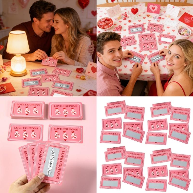100pcs Handmade Sweet Note Reveal Cards Sentiment Pink Valentine's Day Scratch Cards With Concealed Phrases