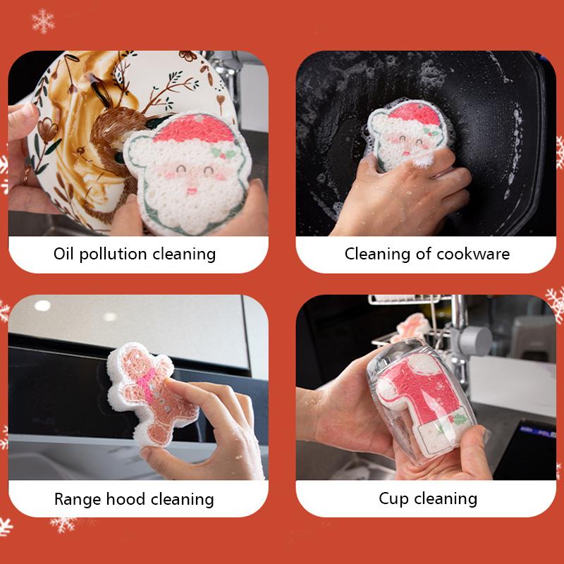 Christmas Kitchen Cleaning Supplies Durable Dishcloths Easy To Clean Cleaning Brushes Cute Sponges Home Decor 10x12cm