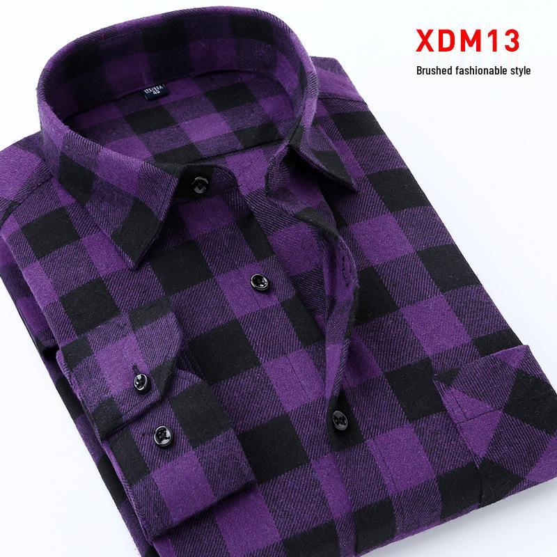 Men s Brushed Plaid Flannel Long-Sleeve Shirt - Spring  Autumn Collection M