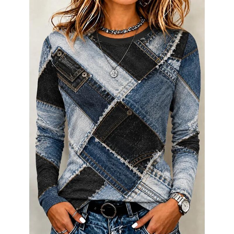 Autumn Women's 3D Printed Crew Neck Long Sleeve T-Shirt