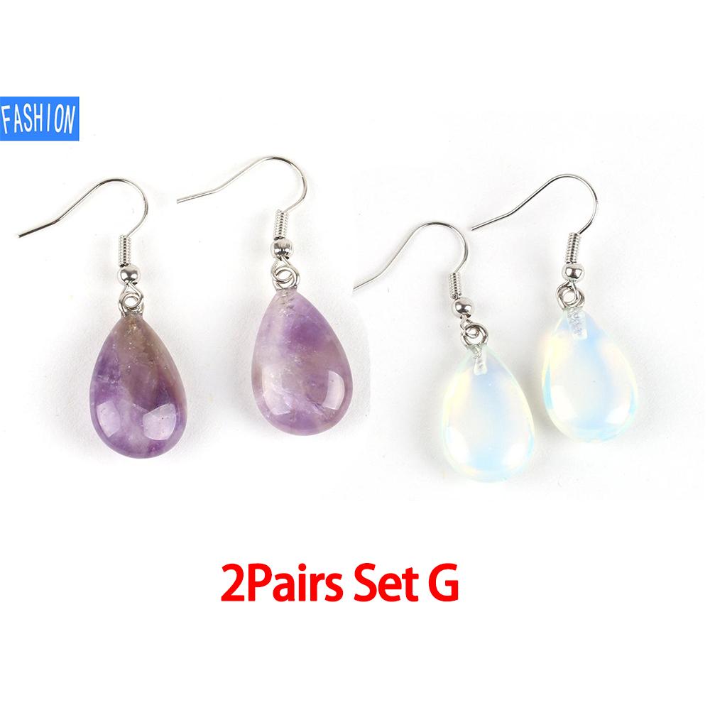 

Ювелирные изделия из полированного натурального кристалла, простые плоские серьги в виде капель воды, женские европейские и американские украшения ручной работы Amethyst+Opal