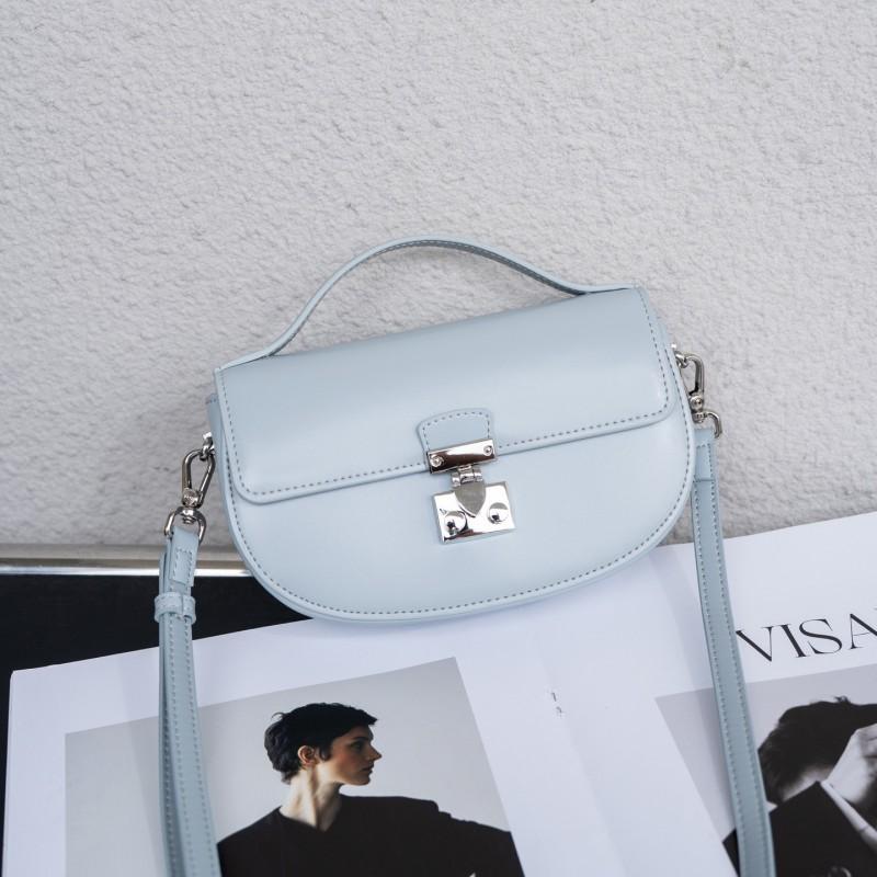Minimalist Genuine Leather Crossbody Bag Small Square Shell Shape With Lock Daily Urban Wear