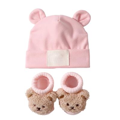 Breathable Ear Pattern Baby Hat and Socks Elastic Cotton Polyester Mix Gentle On Sensitive Skin Secure Fit for Infants