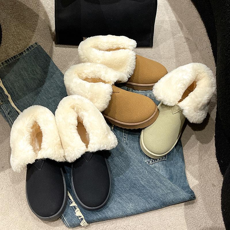 Warm yellow snow boots cotton shoes women's winter new velvet thickened warm snow cotton boots large cotton women's shoes