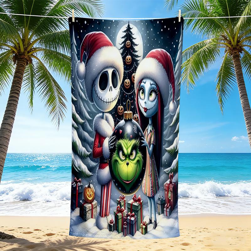 1Pc Christmas Nightmare Before Christmas Beach Towel, Quick Dry, Multi-Use for Beach Pool Gym Yoga Home Travel, Christmas, Halloween, Xmas Gift S532