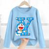 Doraemon Long Sleeve for Women Cartoon A-Z Letter Clothing Caftan Anime Clothes Blue Round Collar Blouse Gift