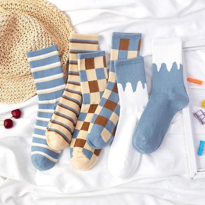 Striped Autumn Woman Socks Soft Cotton Breathable Elastic Middle Tube Sock Harajuku Gilrs Socks Sokken