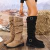 Platform Thick Heel Women Western Cowboy Boots Fashion Slip On Folded Pile Long Booties Female Shoes Autumn Winter