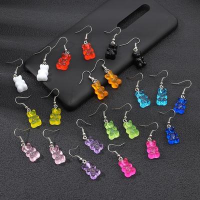 Pendientes Creativos de Oso de Peluche de Dibujos Animados de Colores Dulces Lindos Pendientes de Oso de Peluche de Resina de Colores Pendientes Transparentes Pendientes