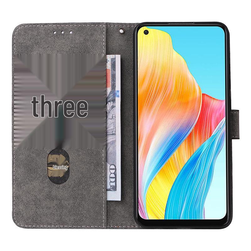 OPPO A58 4G Leather Case with Card Slot and Stand - Multifunctional Mobile Phone Cover