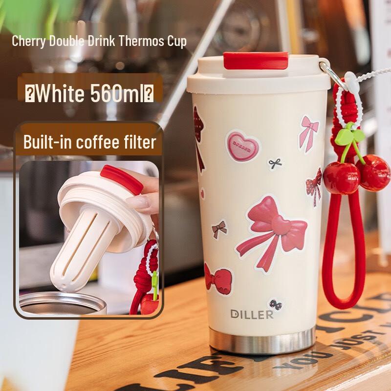 Diller Cherry Double-Drink Insulated Water Bottle 560ML