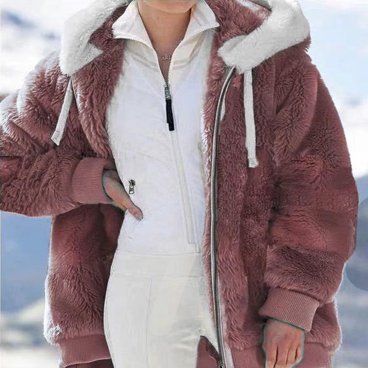 Women's Multi-Color Loose Plush Hooded Jacket for Autumn/Winter 2026