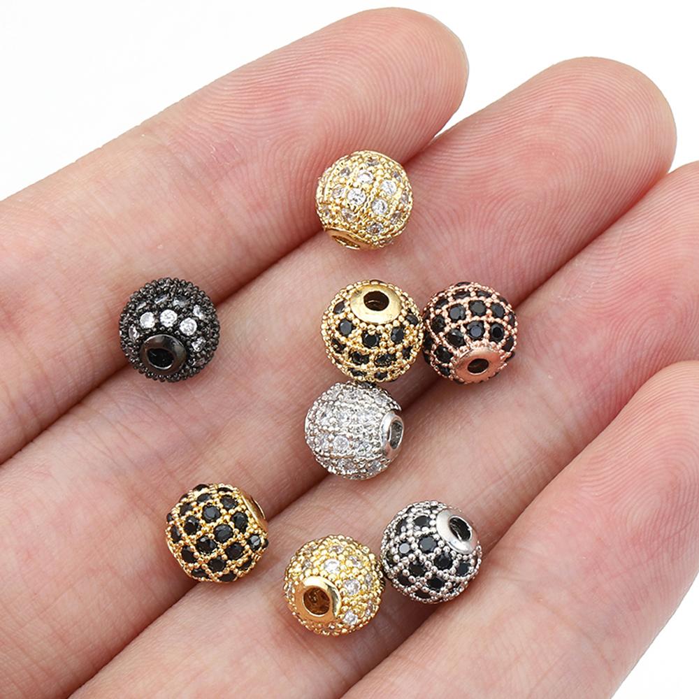 5pcs Brass Cubic Zirconia Round Spacer Loose Beads for Necklace Bracelet Jewelry Making DIY Accessories Wholesale High Quality