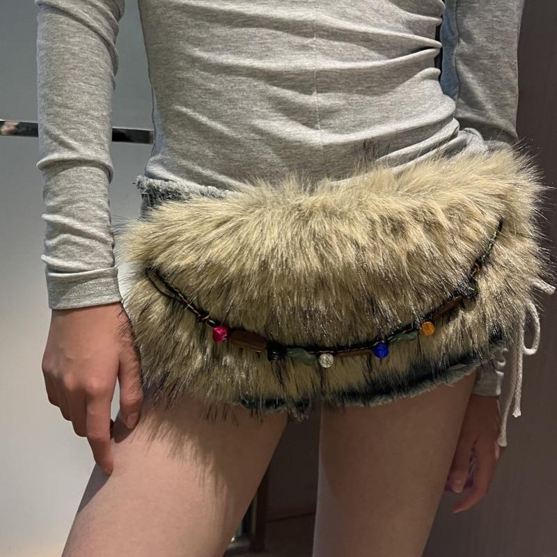 Street Corn-eye Metal Buckle, Furry Patchwork, Niche Belt, Spicy Girl Style, Individual Cinched Waist, Slimming, Versatile Belt