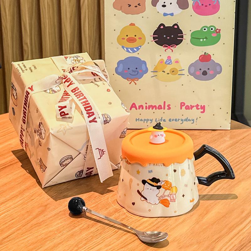 Kreative niedliche Gespenst Keramiktasse mit Deckel Haushalt Trinkbecher Paar Kaffeetasse für Mädchen Geburtstagsgeschenk