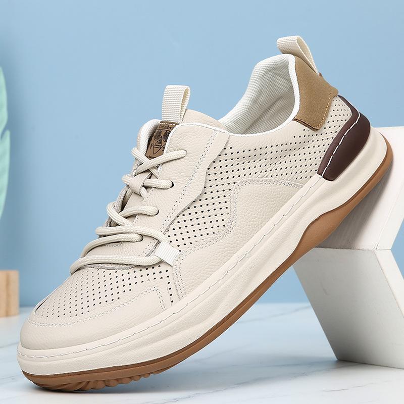 New Shoes for Men Genuine Leather Casual Shoes Fashion Breathable Flat Sport Shoes Youth Lace-up Sneakers