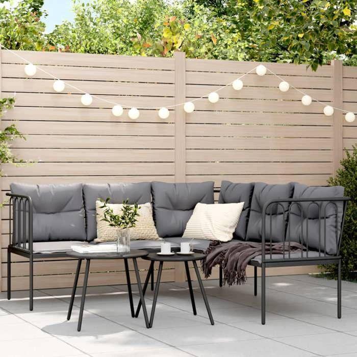 VidaXL Ensemble de canapés de jardin et coussins noir acier textilène, ensemble de meubles d'extérieur, ensemble de 3283741