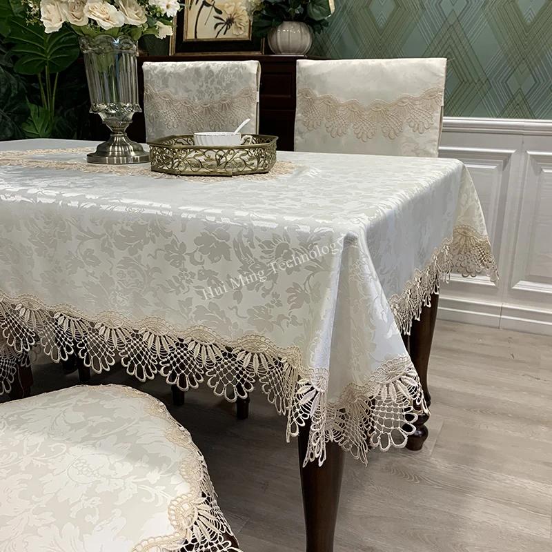 Tovaglia Rettangolare Ricamo di Lusso Pizzo Copritavola Rotondo Floreale Elegante Grembiule da Tavola Tovaglia da Pranzo Bandierina da Tavola Asciugamani