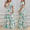 Summer V-neck Temperament Elegant Large Size Printing Dress Big Swing Dress Women's Clothing