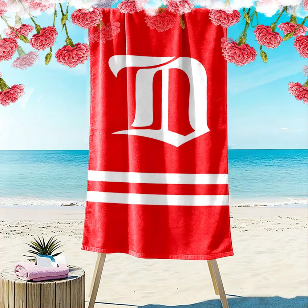 Red Beach Towel with White Gothic "D" Patterned beach towel quick dry perfect for travel outdoor sports jogging the beach and swimming