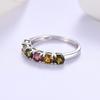 925 Sterling Silver Simple Band Ring with Round 4.0 Colorful Natural Tourmaline Gemstones Forever Elegant Design for Women