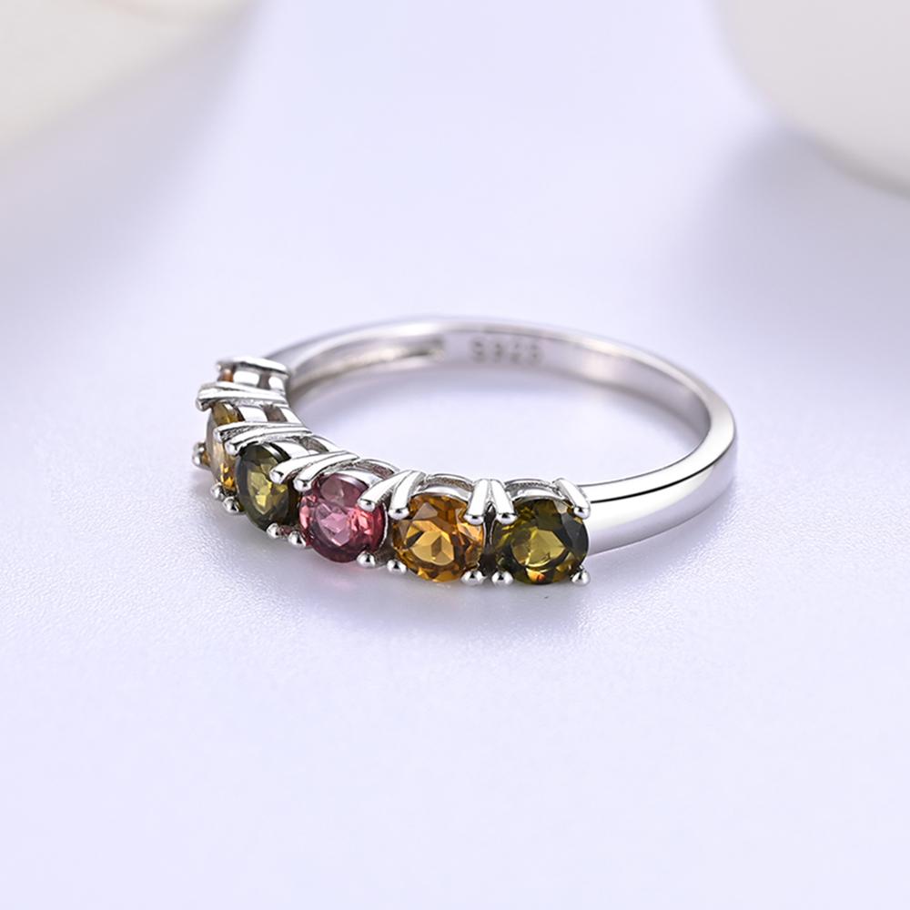 925 Sterling Silver Simple Band Ring with Round 4.0 Colorful Natural Tourmaline Gemstones Forever Elegant Design for Women
