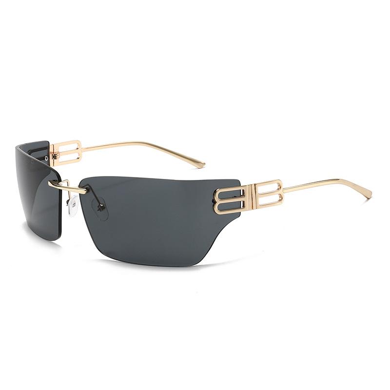 New narrow box metal sunglasses, European and American trendy cool personality thin leg sunglasses ins style fashion sunshades