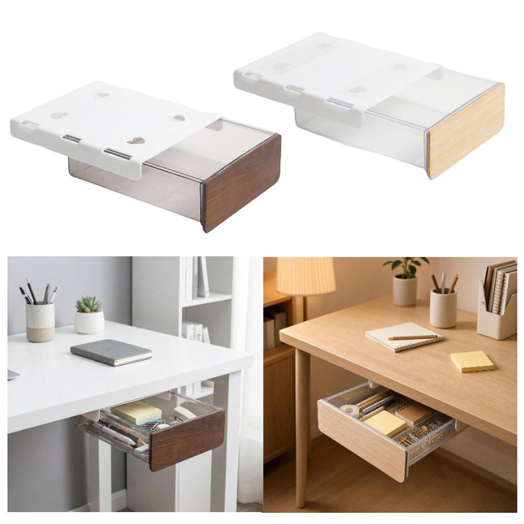 Pull Out Under Desk Drawer Storage Cabinet Large Plastic Organizer Box for Table Makeup Vanity Room School Kitchen Desk