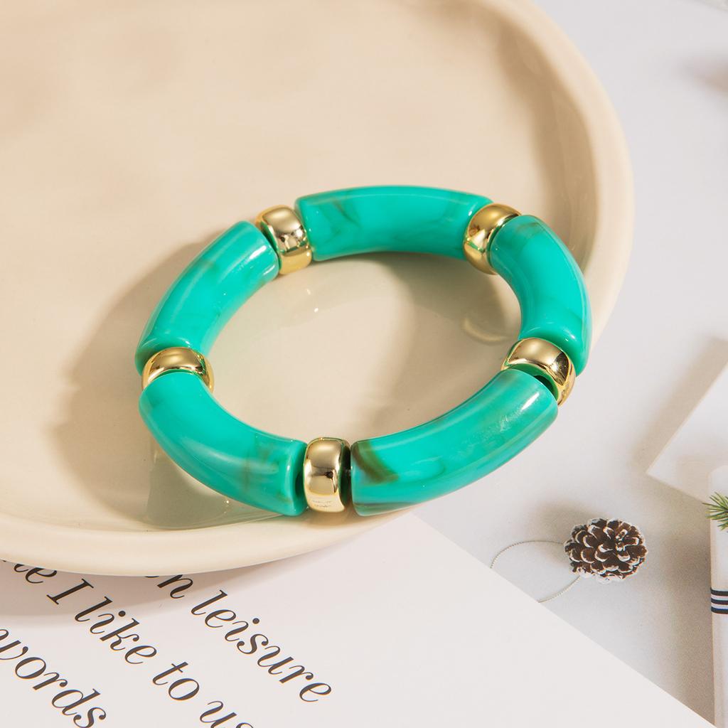 Personality Retro Multicolour Acrylic Bend Bangle for Women Charm Curved Bamboo Pipe Stone Grain Bracelet Jewelry Accessory Gift