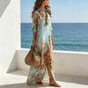Women's Boho Printed Shirt 46085 Sleeve Maxi Dress Button