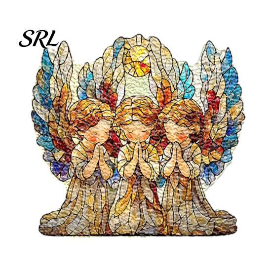 Christmas Cabin Hanging Decoration Moon-Shaped Wreath Acrylic Ornament, Butterfly Angel Floral Stained Glass Style Mosaic Waterproof Indoor Atmosphere