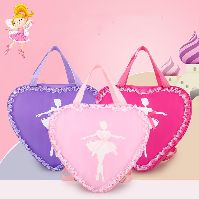 Girl Dance Bag Cute Heart Shape Lace Handbag Kindergarten Kids Latin Ballet Shoe Leotard Container Backpack