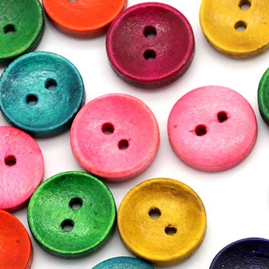 100Pcs Mixed Colorful Wood 2 Holes Round Buttons for Sewing Scrapbooking Crafts
