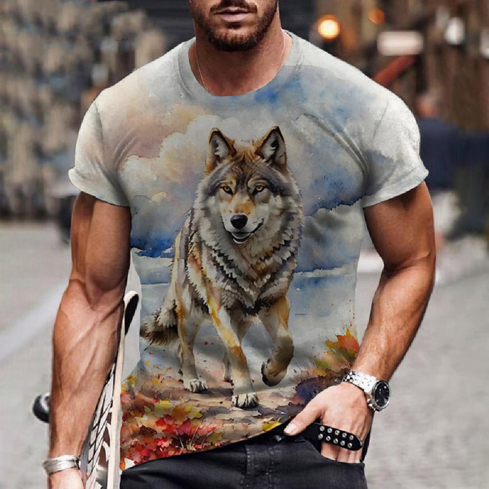 Löwe 3D Digitalmusterdruck Herren Grafik-T-Shirt Lässige Bequeme T-Shirts Kurzarm Pullover Tops Herren Sommer Outdoor-Bekleidung
