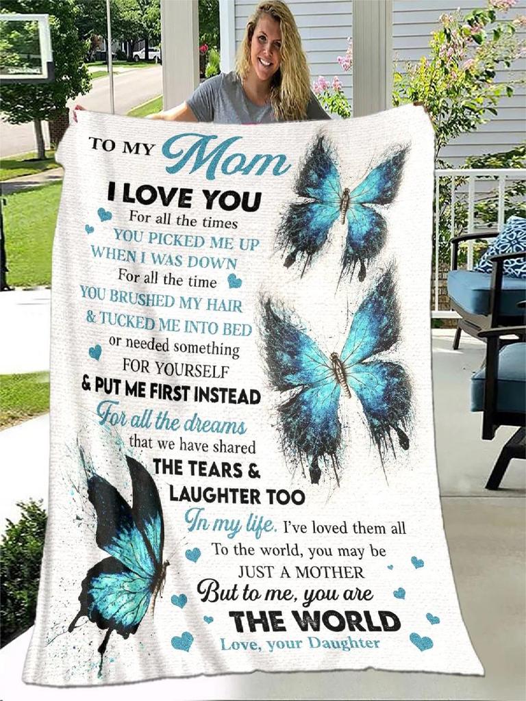 Personalized Mom Letter Gift Blanket Soft Throw for Home Bedroom Sofa Picnic Travel Office Kids  Cozy Plaid Design