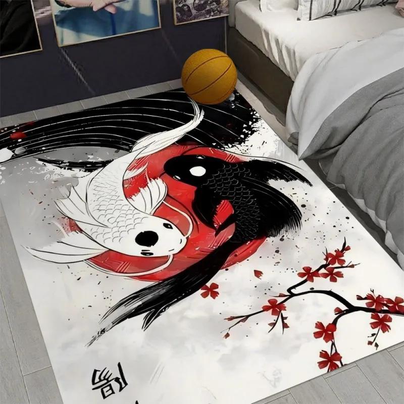 Koi Fish Print Area Rug Non-Slip Floor Mat for Home Living Room Bedroom Rug Machine Washable Carpet Decor