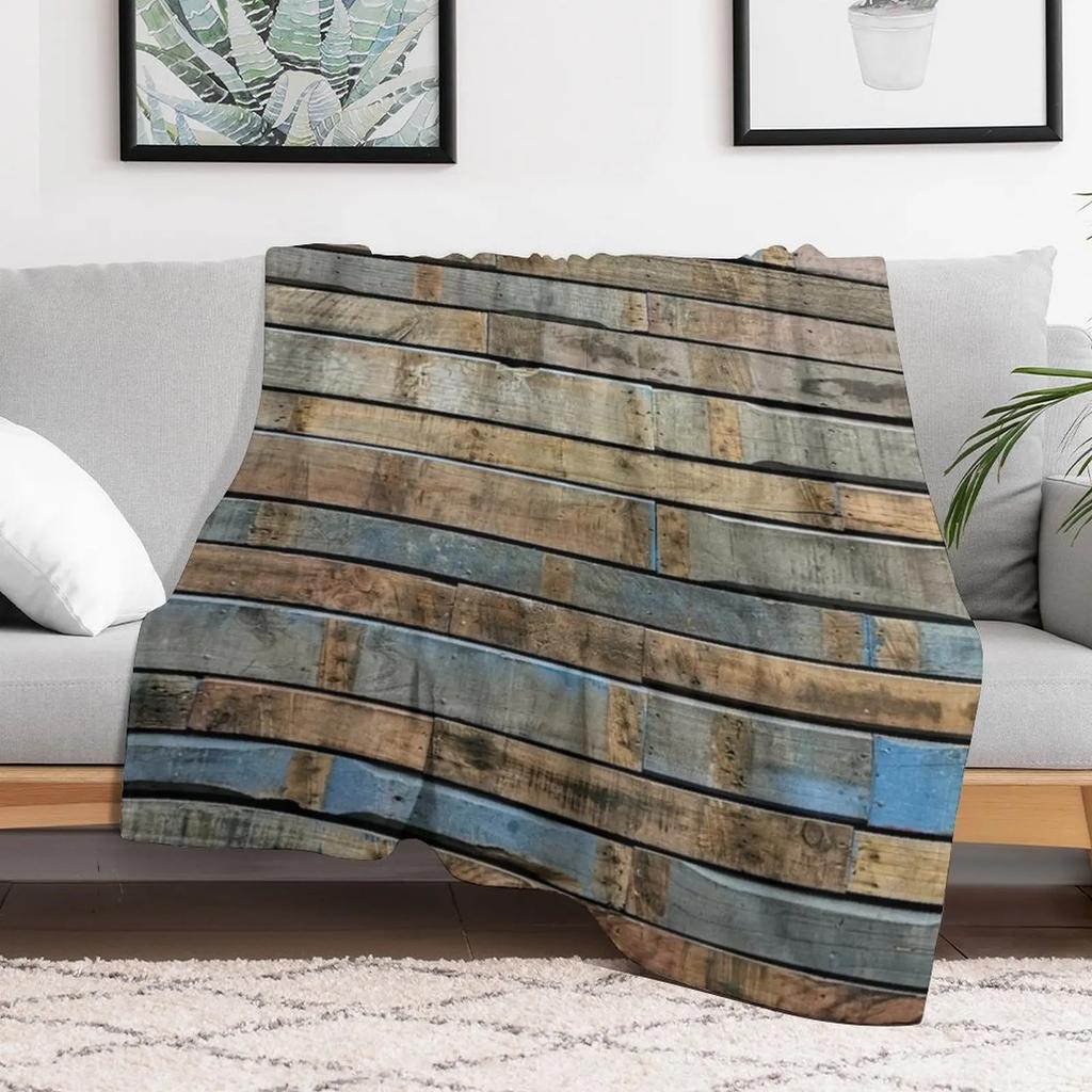 Distressed wood Blue and brown Throw Blanket Lightweight Warm Blanket for Travel Camping
