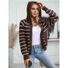 Women's Hooded Knitwear Fall/winter Loose Pocket Striped Cardigan Sweater