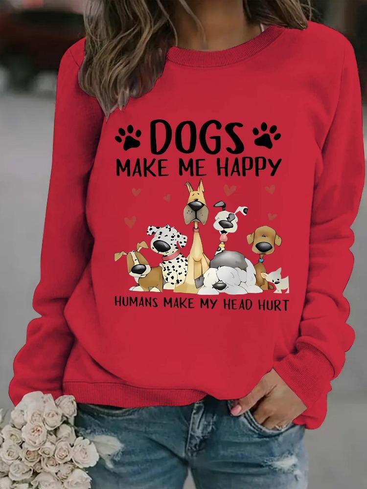 American European Cross Border Casual Women Dog Print Pullover Round Neck Long Sleeve Autumn Winter