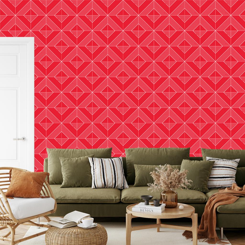 Wallpaper Geometric rhombuses red and coral, red background 50x1000